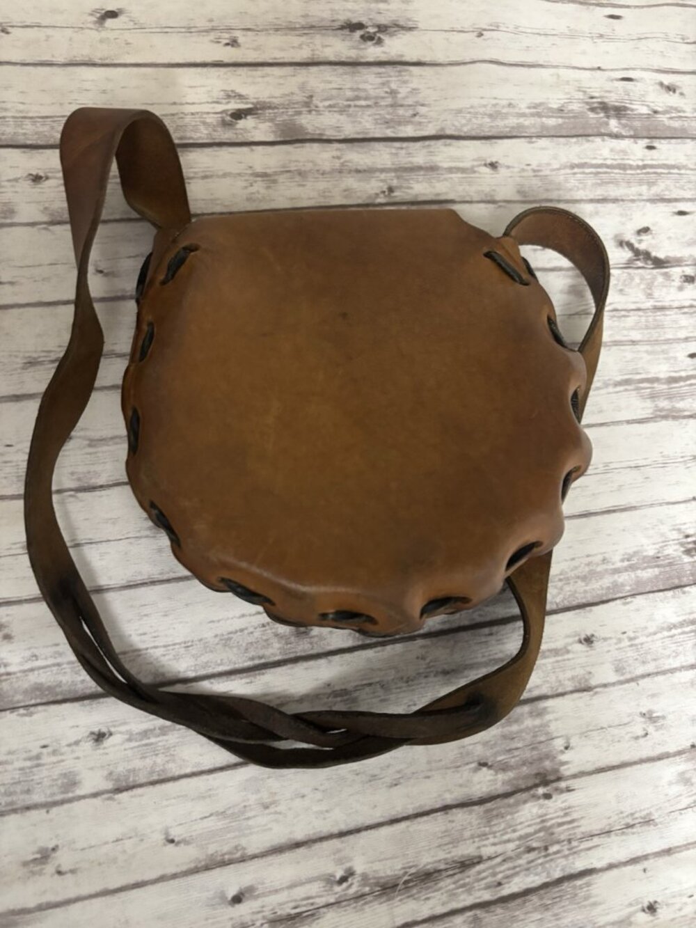 Vintage 60s 70s Hand Tooled‎ Floral Brown Leather Purse Boho Hippy Bag - Picture 7 of 14